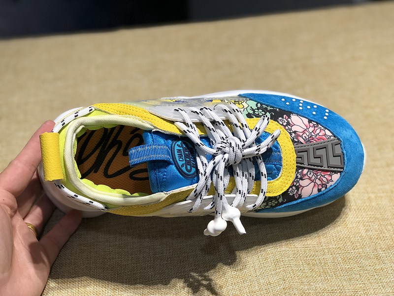 V*ersace CHAIN REACTION SNEAKERS blue&white&yellow