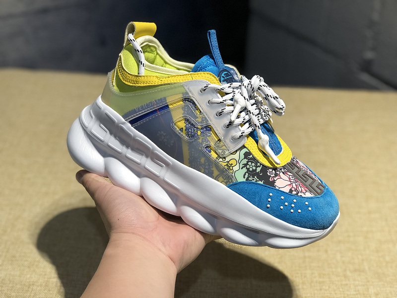 V*ersace CHAIN REACTION SNEAKERS blue&white&yellow