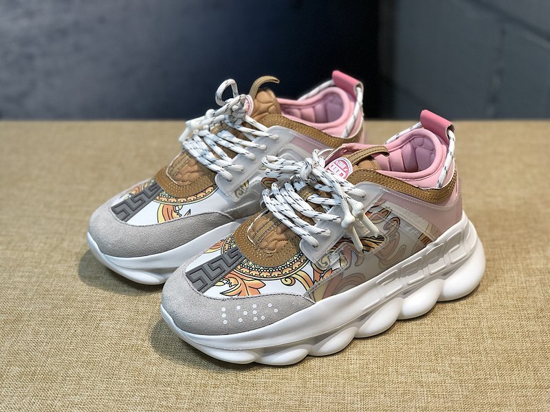 V*ersace CHAIN REACTION SNEAKERS pink&white&yellow&grey