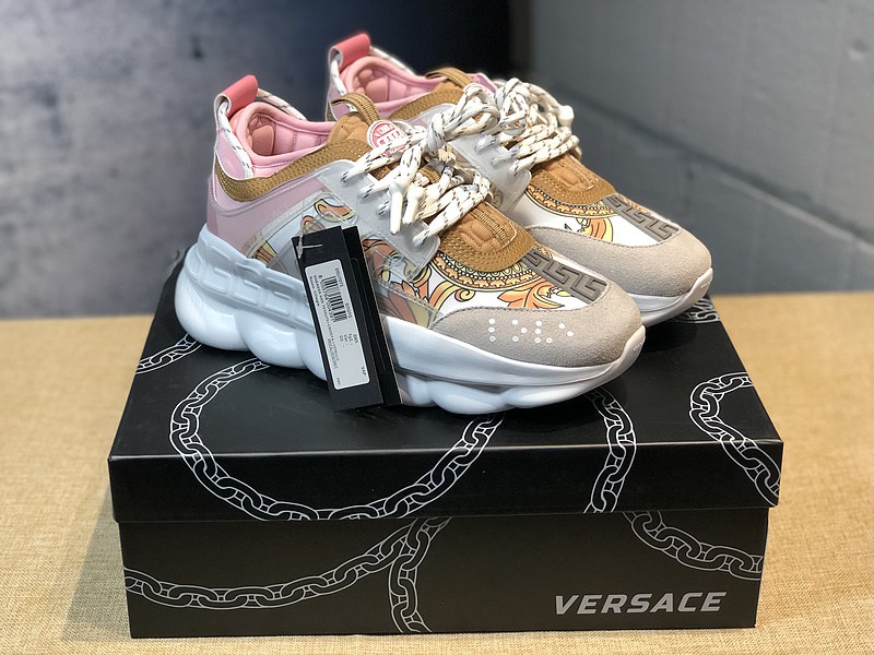V*ersace CHAIN REACTION SNEAKERS pink&white&yellow&grey