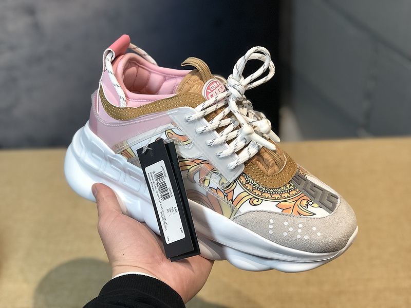 V*ersace CHAIN REACTION SNEAKERS pink&white&yellow&grey