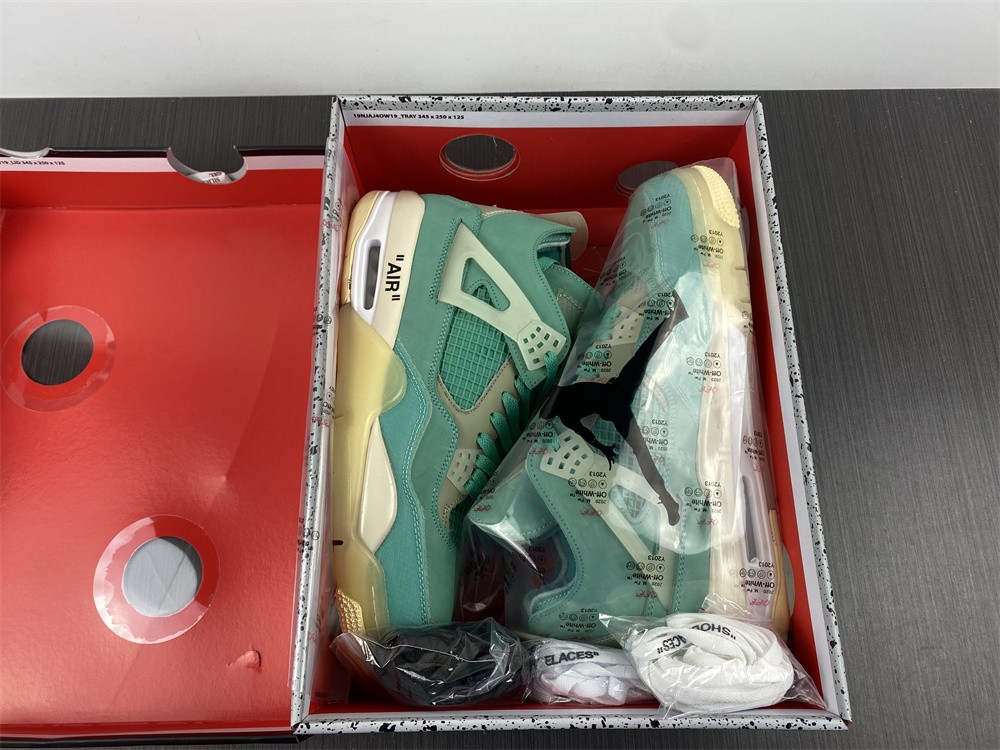 off-white x air jordan 4 sail neptune T*f*ny green