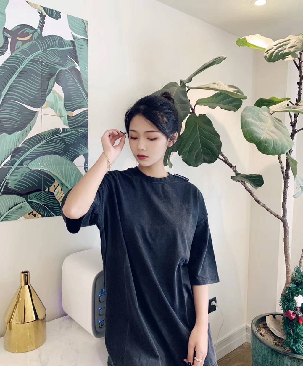 Ba*len*cia*ga blcg 2020ss shoulder label wash short sleeve