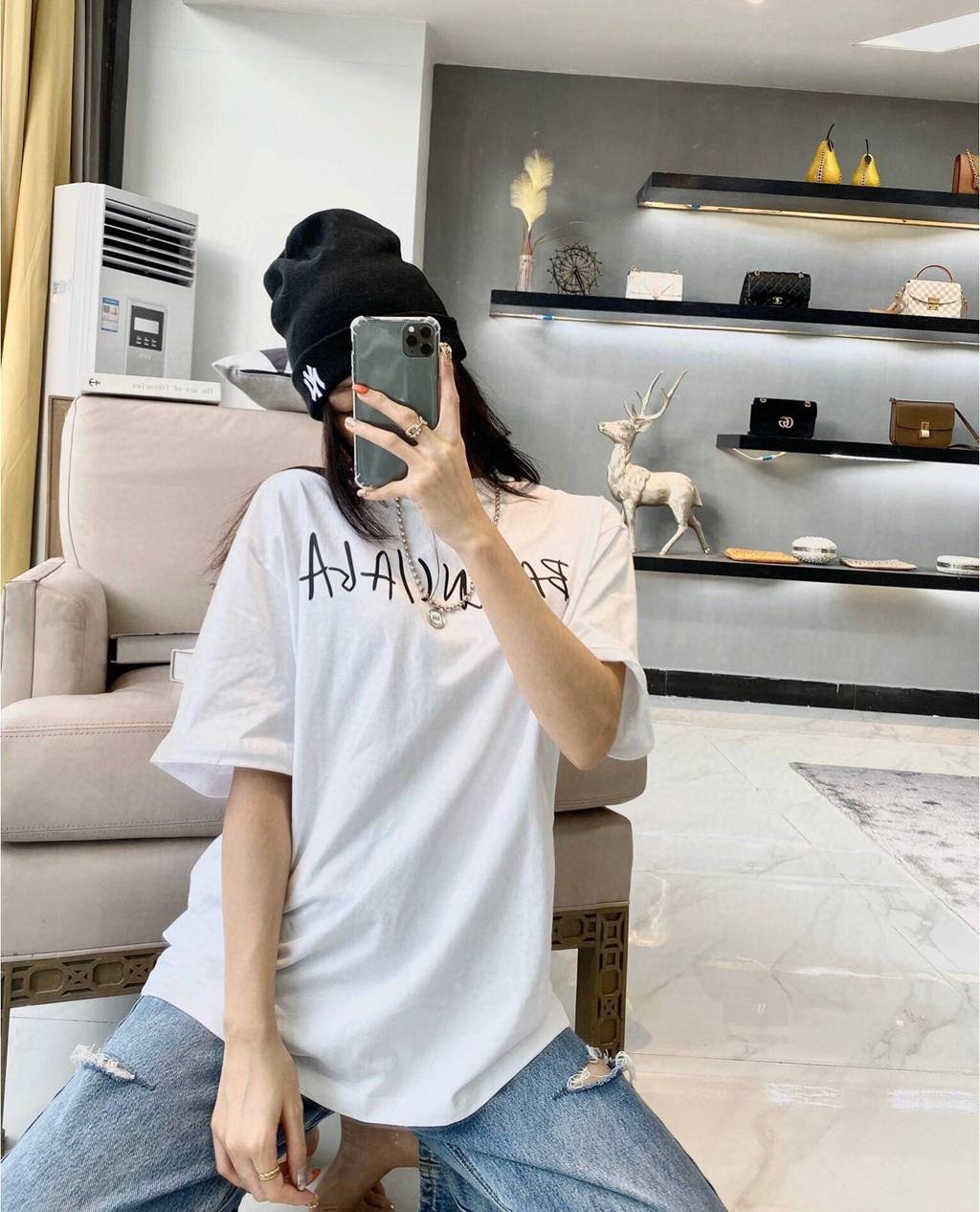 Ba*len*cia*ga blcg 20ss hand-painted logo logo printing short sleeve