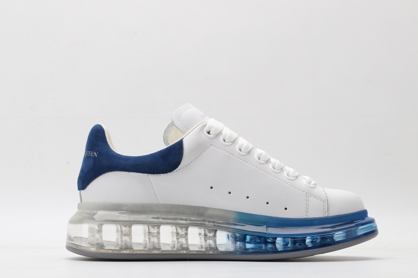 AMQ white oversized sneakers with blue heels