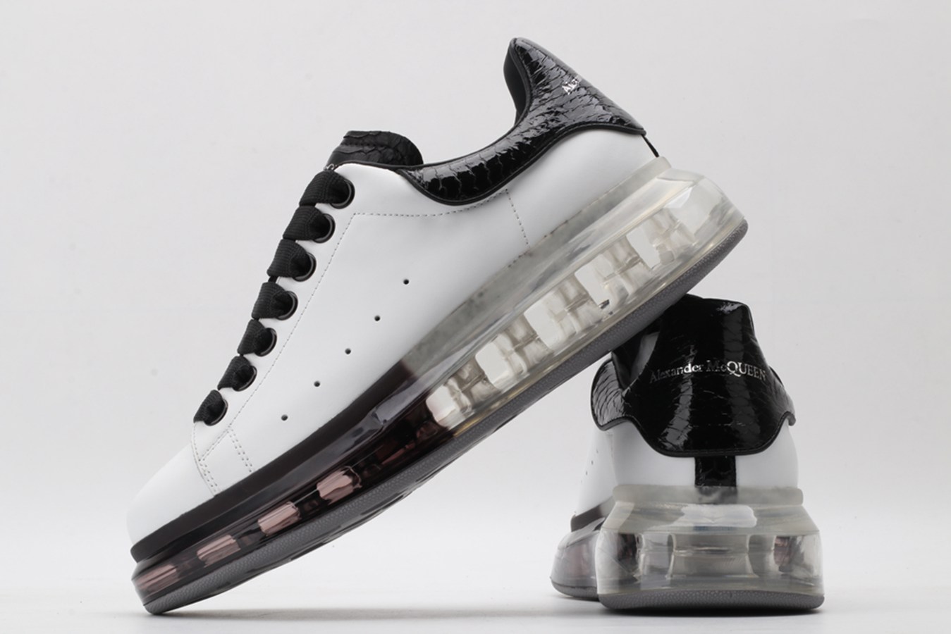 AMQ White & Black Python Oversized Sneakers