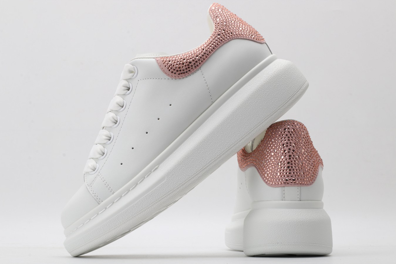 AMQ White & Rose Studded Oversized Sneakers