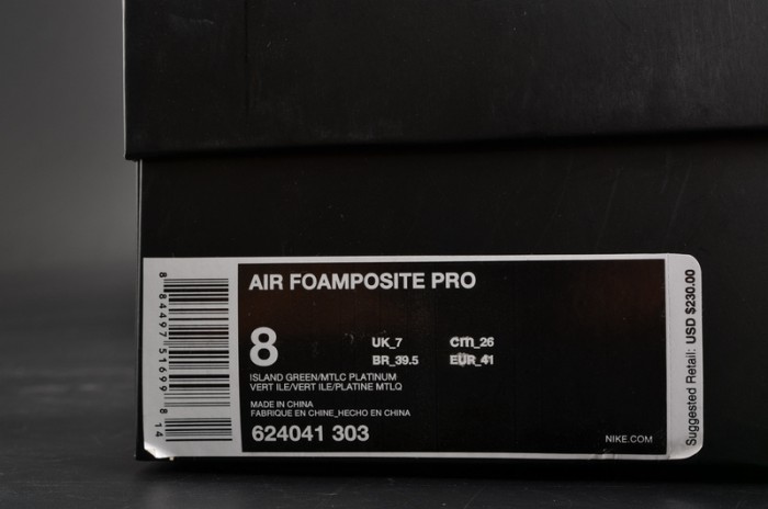 Nike Air Foamposite Pro "Island Green" Metallic Platinum mens 624041-303