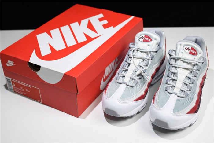 NIKE Air Max 95 Essential Mens White-Grey-Red Running Shoes 749766-103