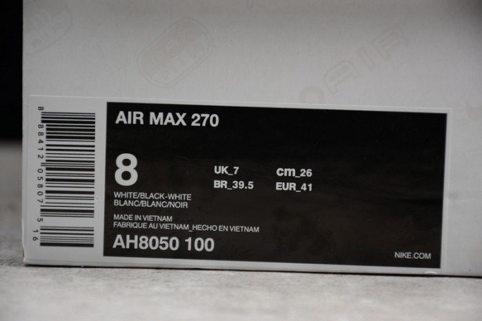 NIKE AIR MAX 270 WHITE/BLACK AH8050-100