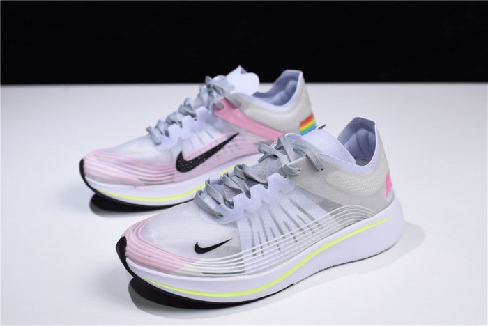 Nike Mens Lab Zoom Fly SP Swoosh Pinwheel Light Gray White Pink Yellow AA3172-106