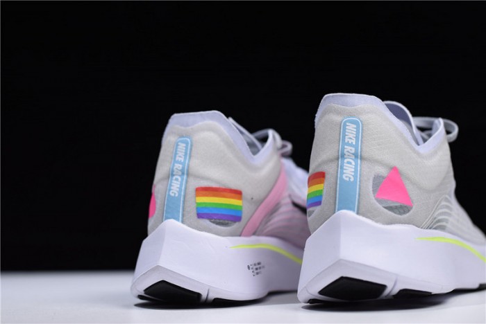 Nike Mens Lab Zoom Fly SP Swoosh Pinwheel Light Gray White Pink Yellow AA3172-106